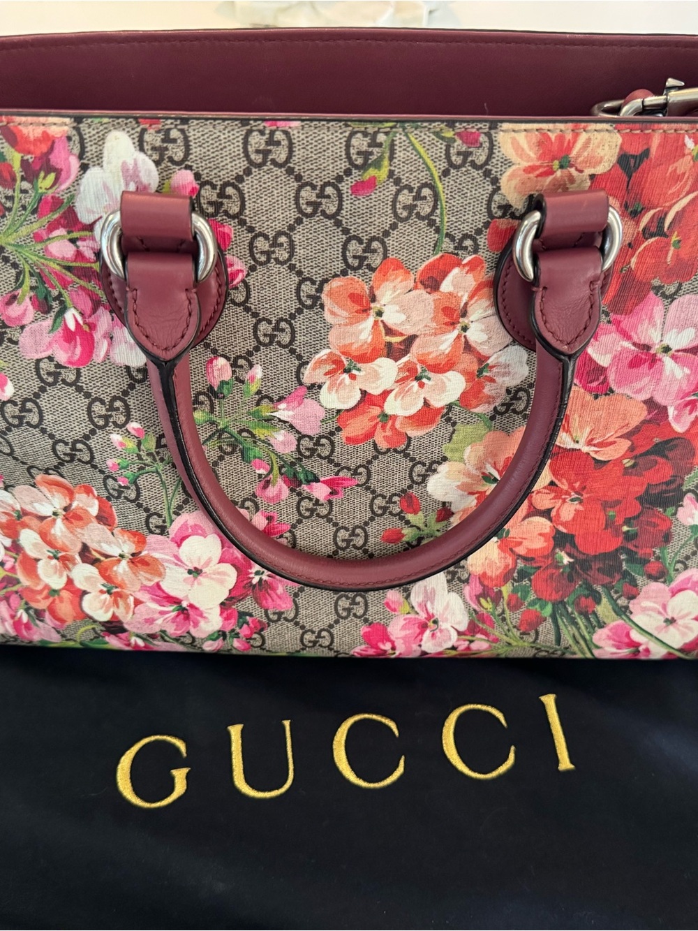 Gucci Floral GG Supreme Tote in Pink and Brown